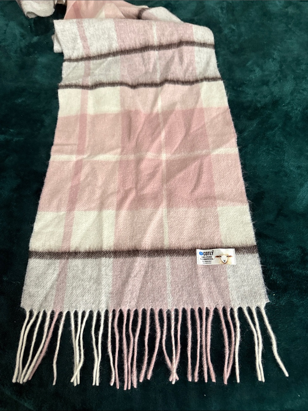 Pink Plaid Fringe Wrap Scarf